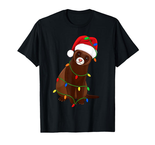 Ferret Christmas Tree Lights Holiday Pet Lover T-Shirt