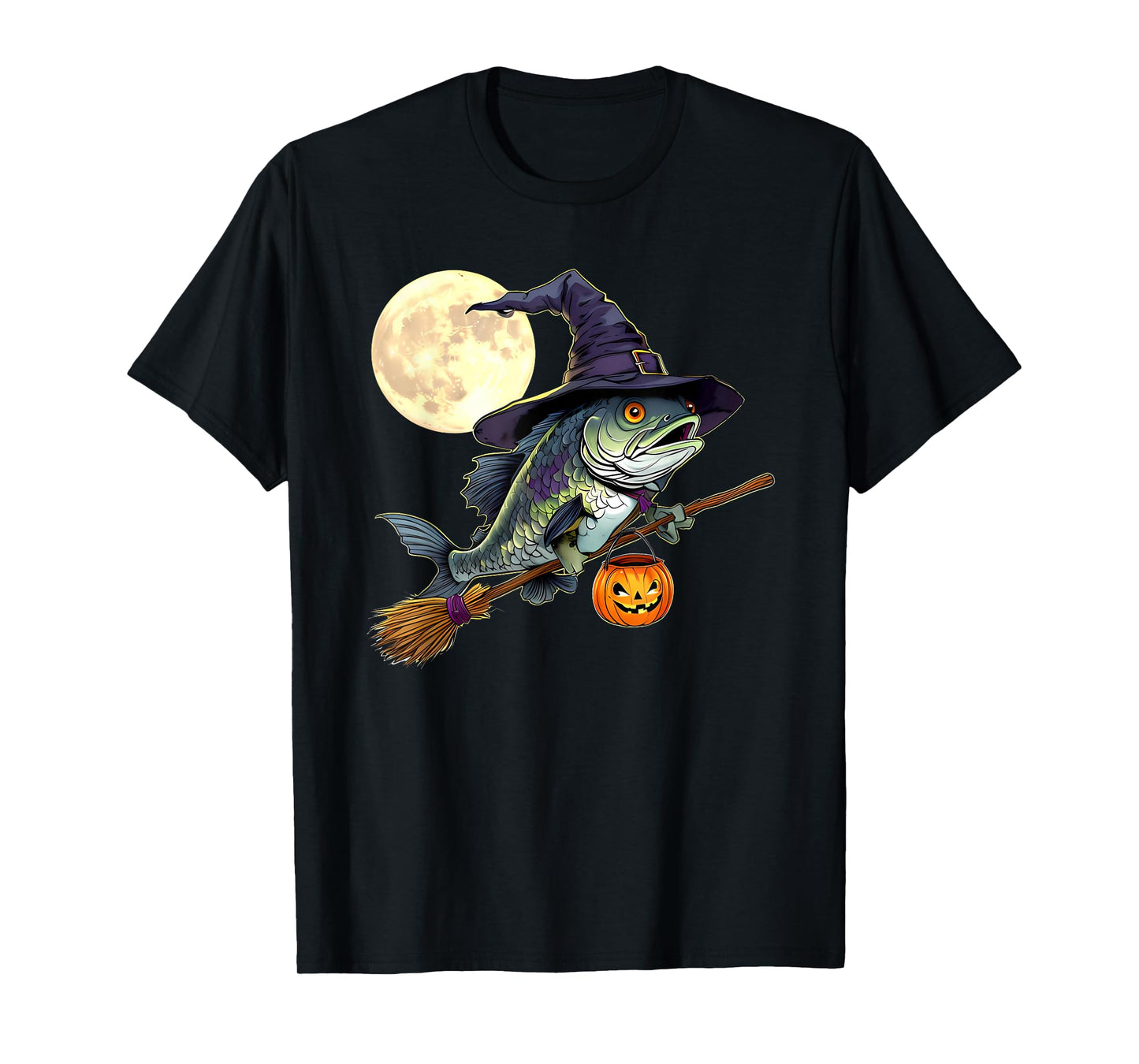 Funny Fish Witch Hat Pumpkin Halloween Costume T-Shirt