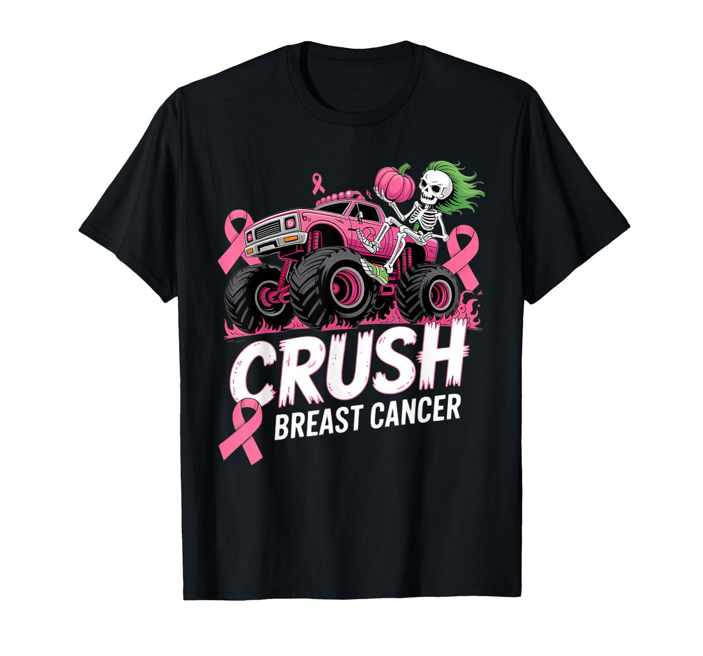 Crush Breast Cancer Awareness Monster Truck Dinosaur T-Shirt
