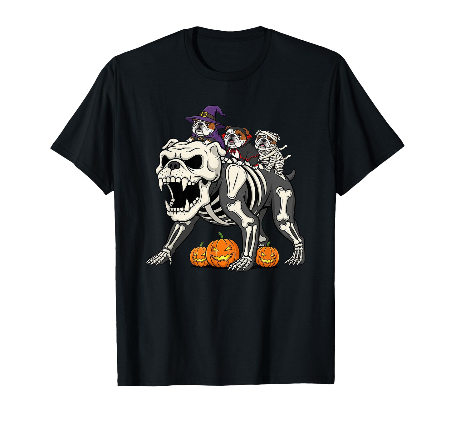English Bulldog Skeleton Mummy Witch Halloween Mens Womens T-Shirt