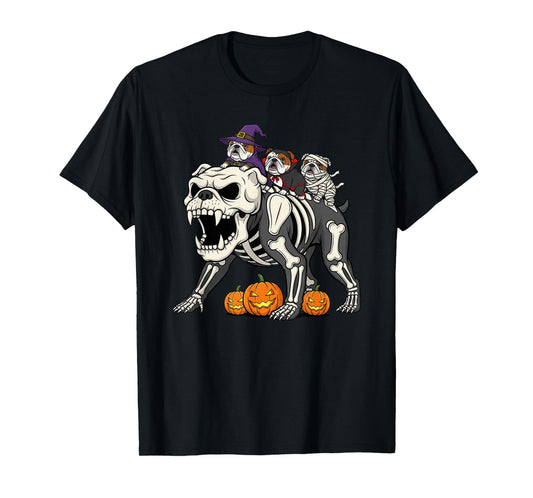 English Bulldog Skeleton Mummy Witch Halloween Mens Womens T-Shirt