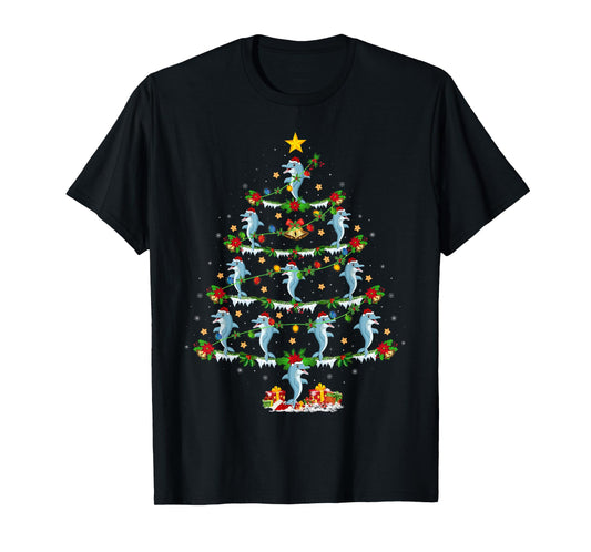Dolphin Christmas Tree Lights Funny Sea Animal Xmas T-Shirt