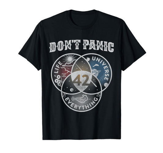 Venn Diagram Don't Panic Life The Universe And Everything 42 T-Shirt