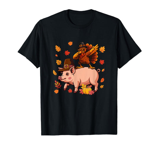 Dabbing Turkey On Pig Thanksgiving Autumn Pilgrim Farmer T-Shirt