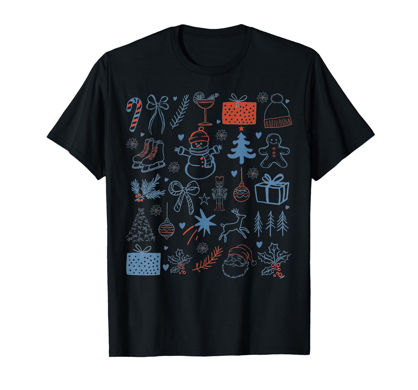 Retro Christmas Tree Santa Claus Festive Icons Xmas Cute T-Shirt