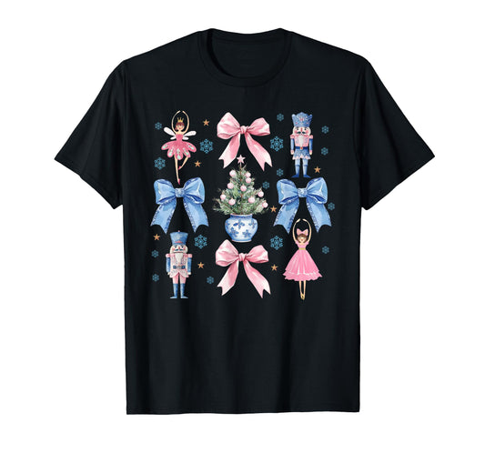 Coquette Bow Christmas Nutcracker Ballet Festive Women Girls T-Shirt