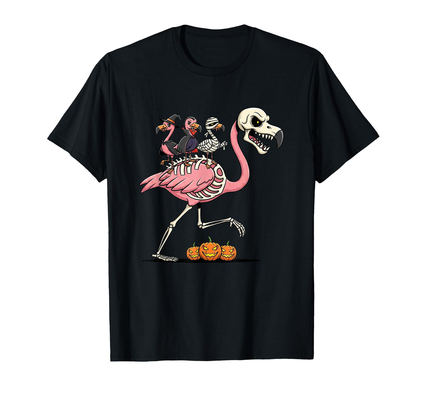Flamingo Skeleton Mummy Witch Halloween Kids Mens Womens T-Shirt