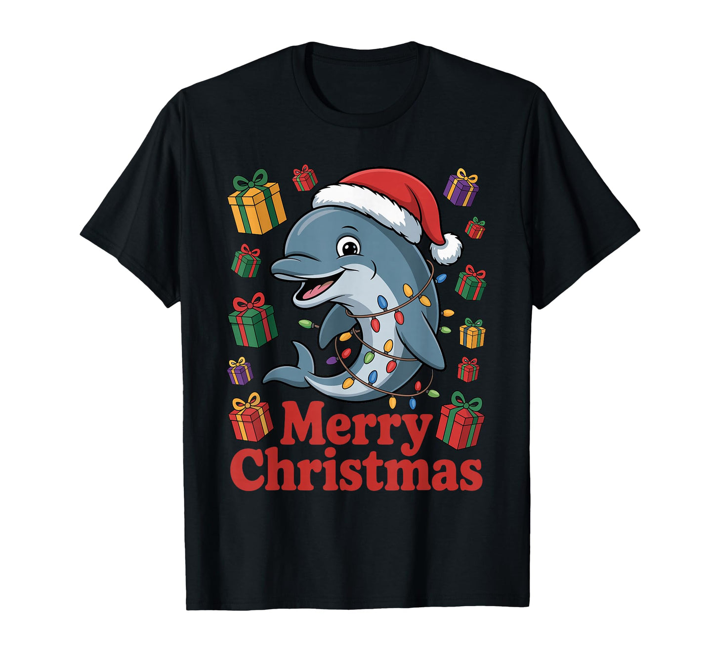 Dolphin Santa Hat Christmas Design Funny Marine Life Lovers T-Shirt