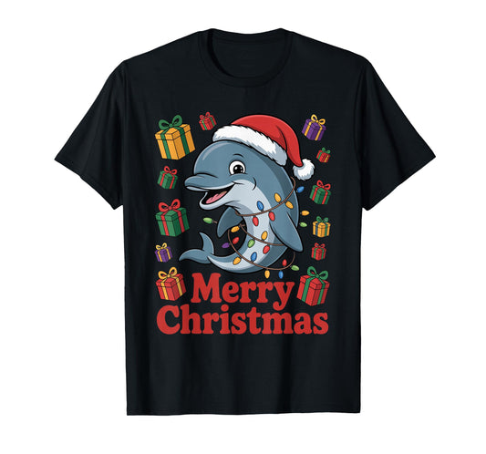 Dolphin Santa Hat Christmas Design Funny Marine Life Lovers T-Shirt