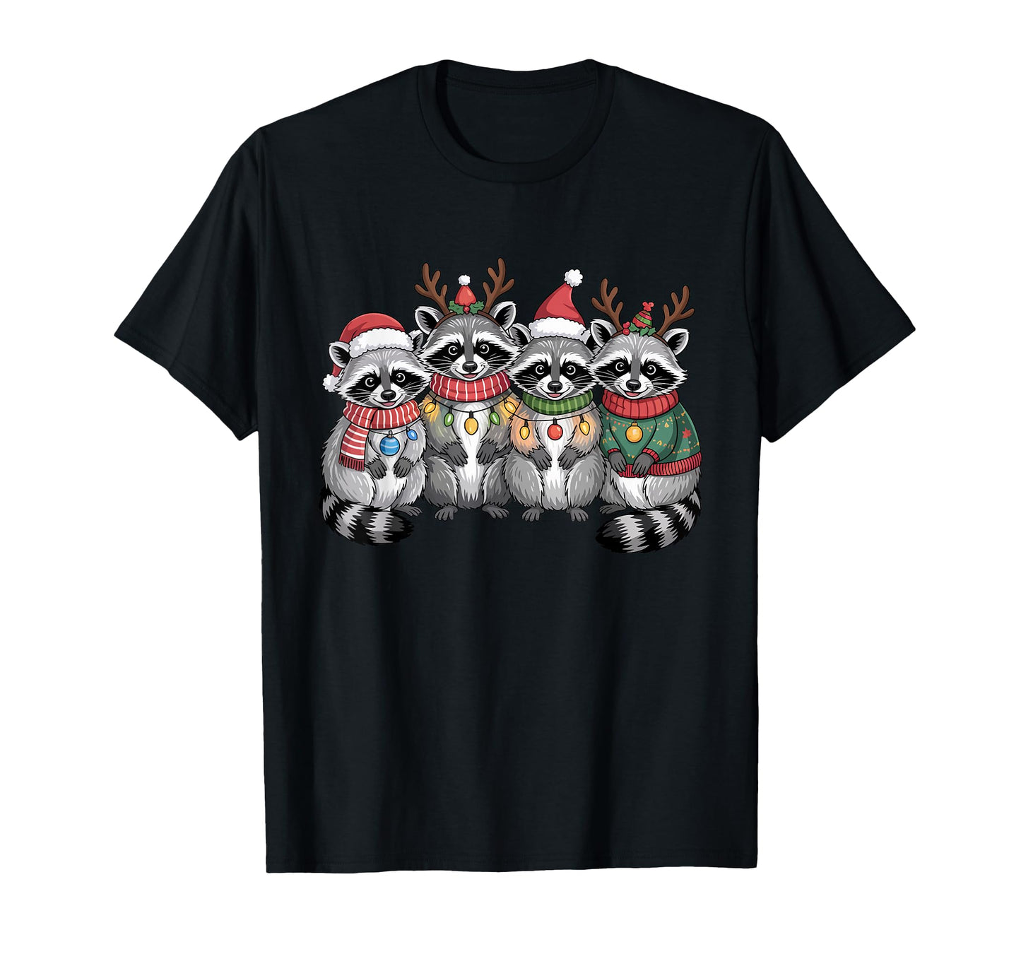 Christmas Lights Raccoon Santa Funny Xmas Tree for Men Women T-Shirt