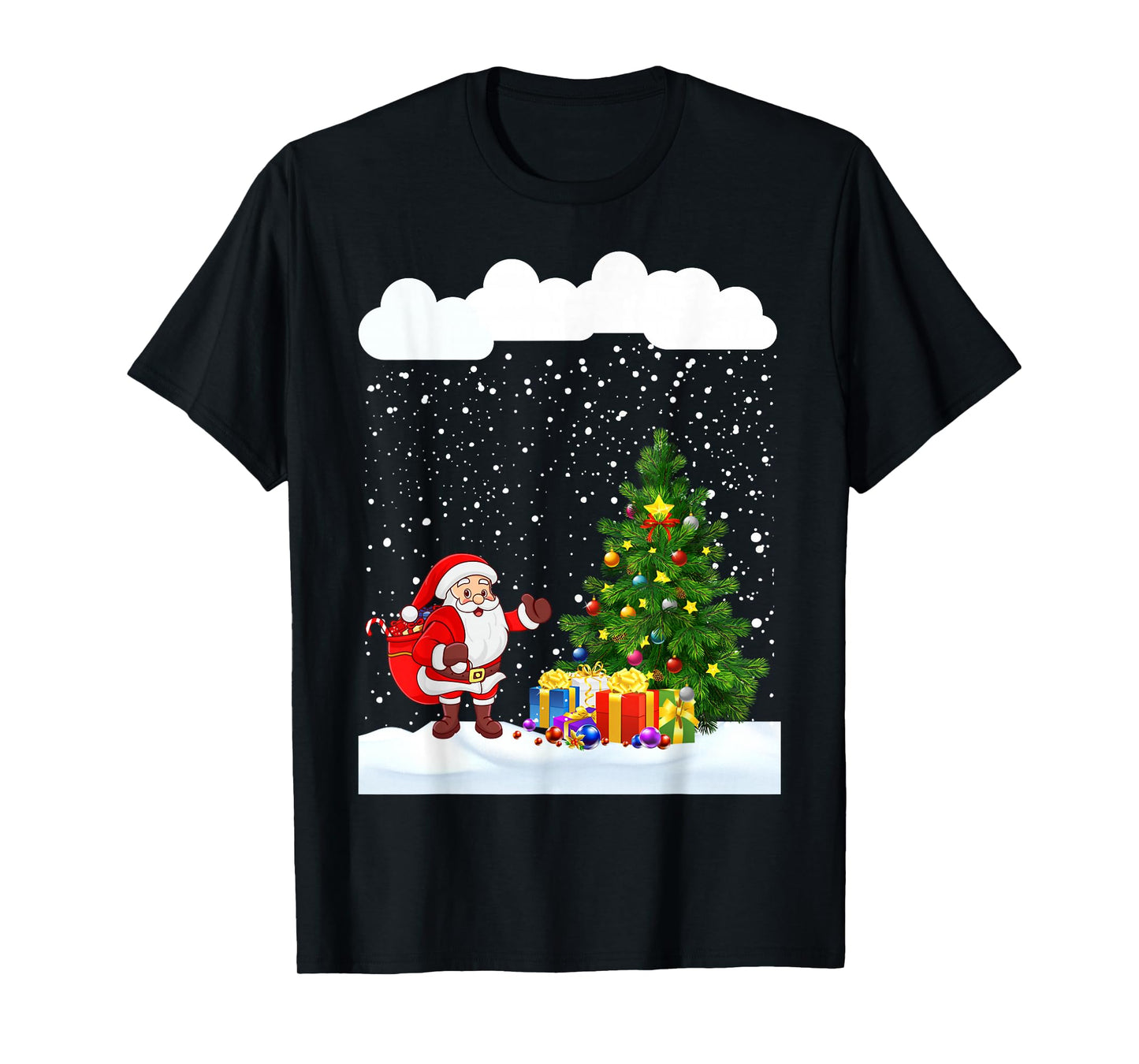 Christmas Snowfall Xmas Tree Festive Snowflakes Santa Claus T-Shirt