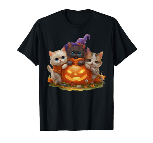 Vintage Kittens Pumpkin Cute Cat Spooky Season Halloween T-Shirt