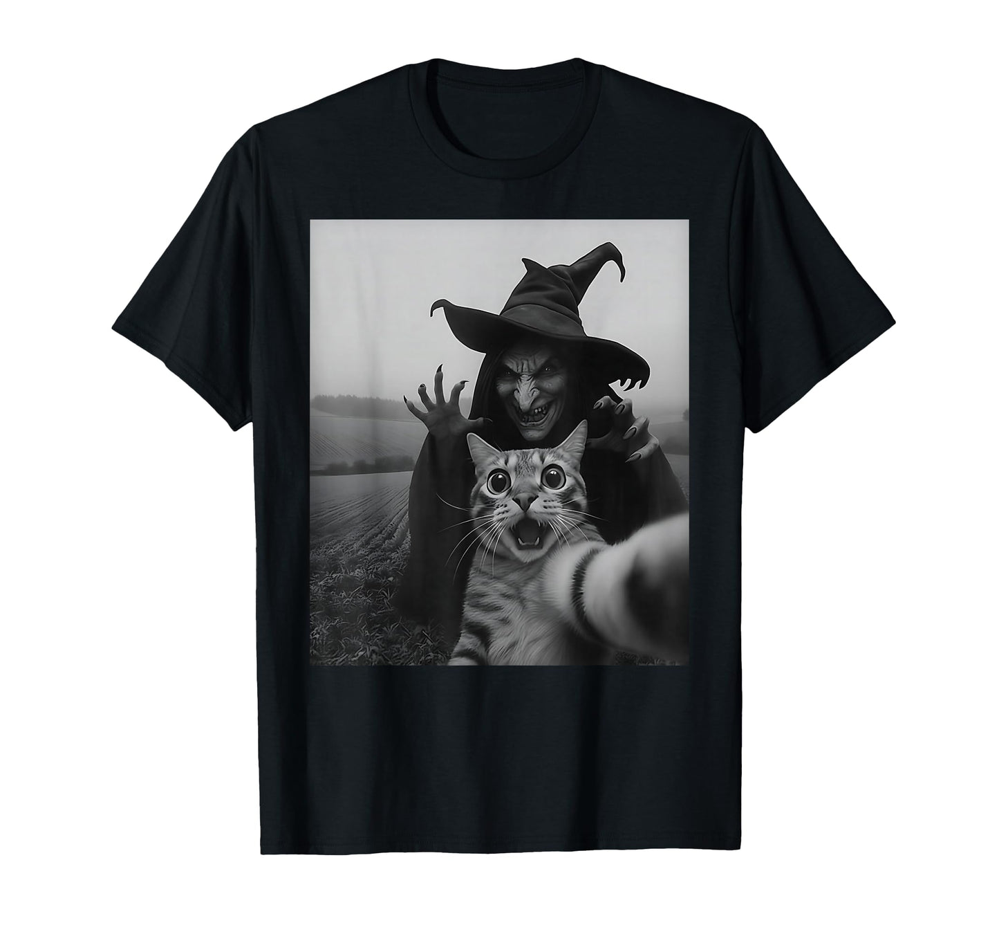 Halloween Cat Selfie with Witch T-Shirt