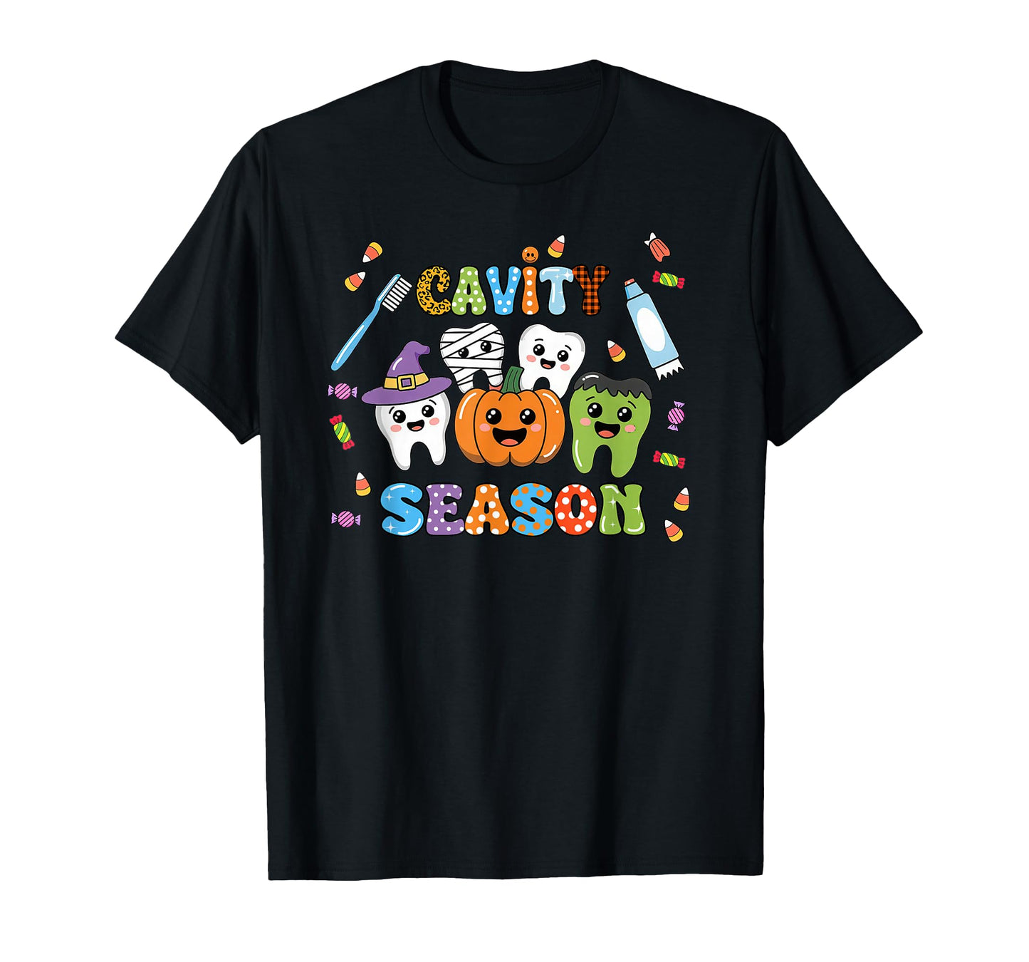 Groovy Retro Cavity Season Funny Tooth Squad Cute Halloween T-Shirt