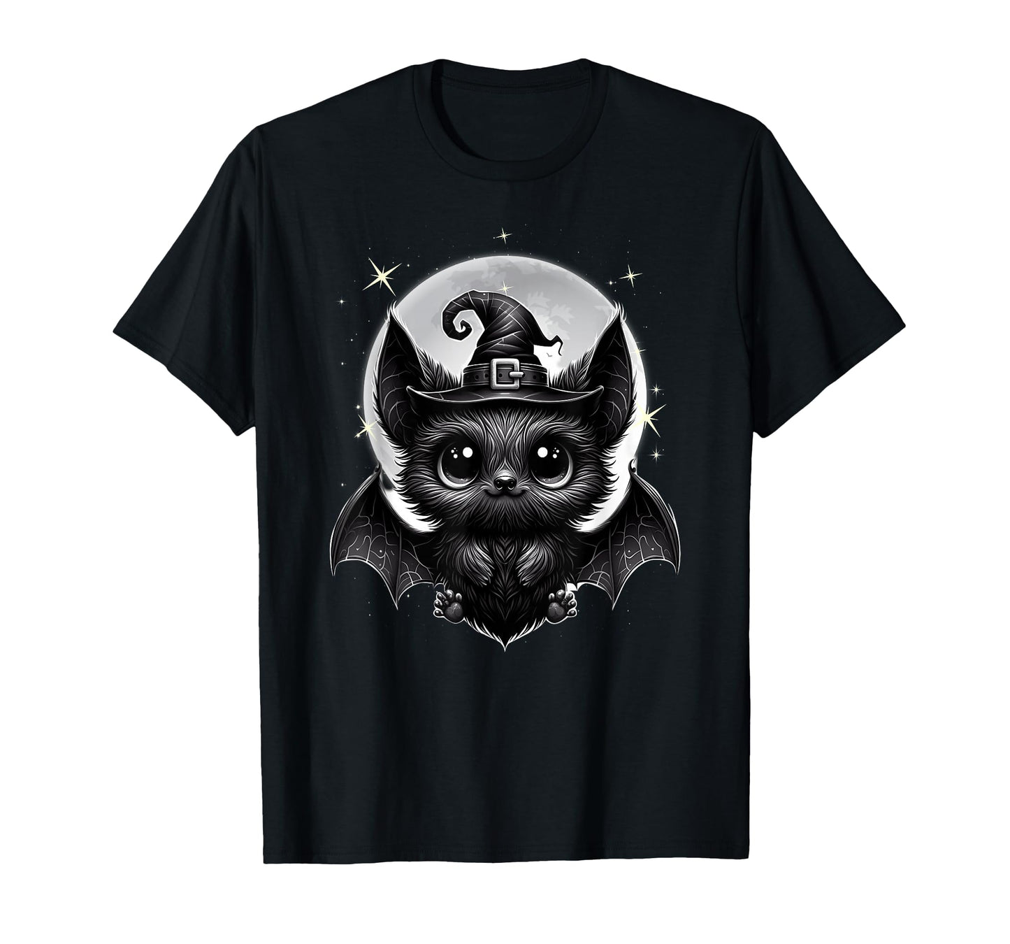 Cute Bat Wearing Witch Hat Trying to-Be Spooky Halloween Bat T-Shirt