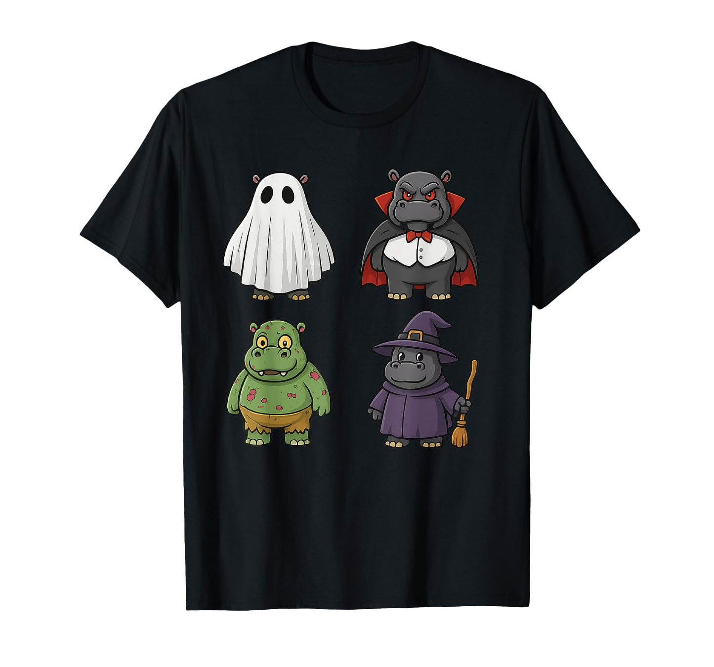 Cute Hippo Spooky Halloween Party Witch Ghost Vampire T-Shirt