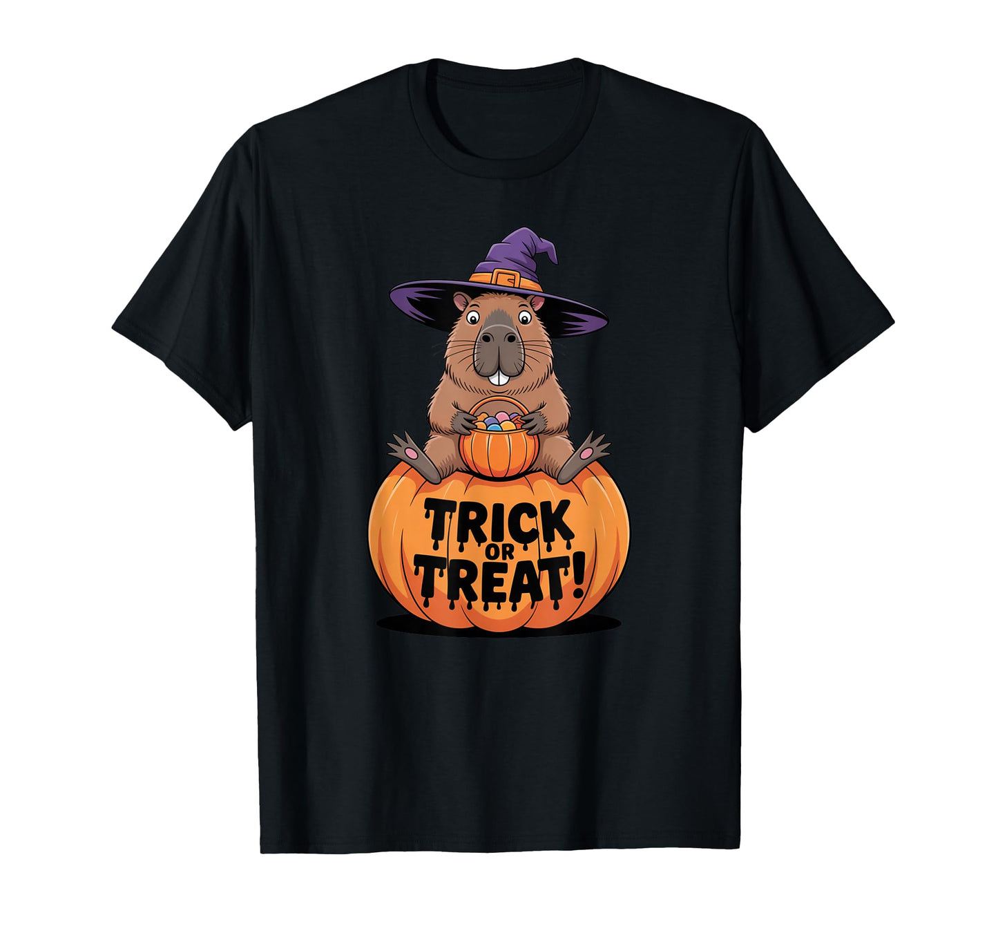 Funny Capybara Witch Hat Halloween Pumpkin Fun T-Shirt