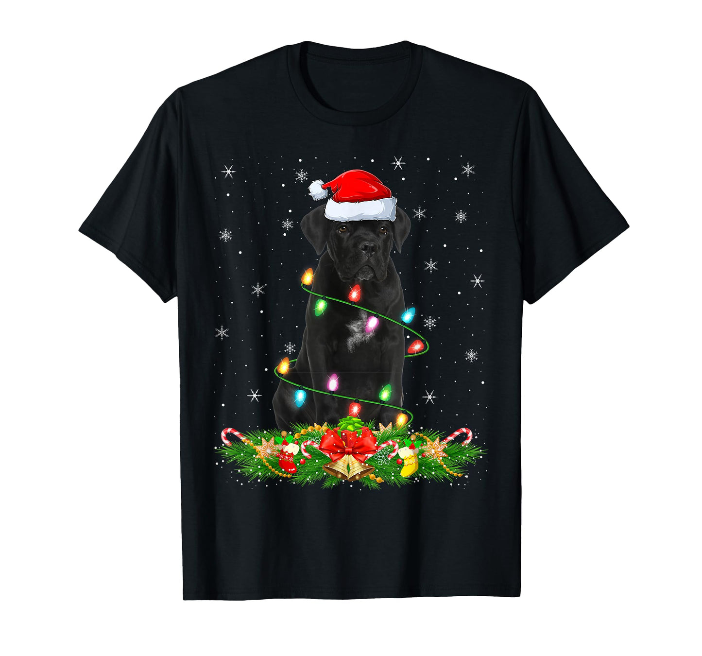 Cane Corso Dog Christmas Lights Funny Santa Hat Xmas T-Shirt