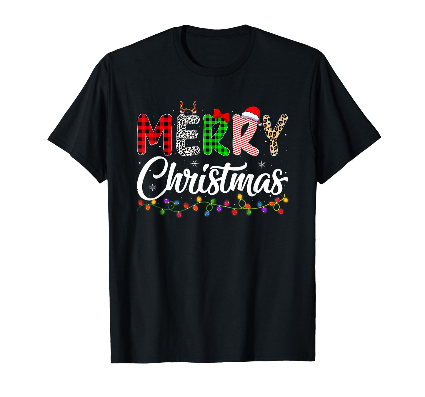 Merry Christmas Lights Santa Family Xmas Pajamas Men Women T-Shirt