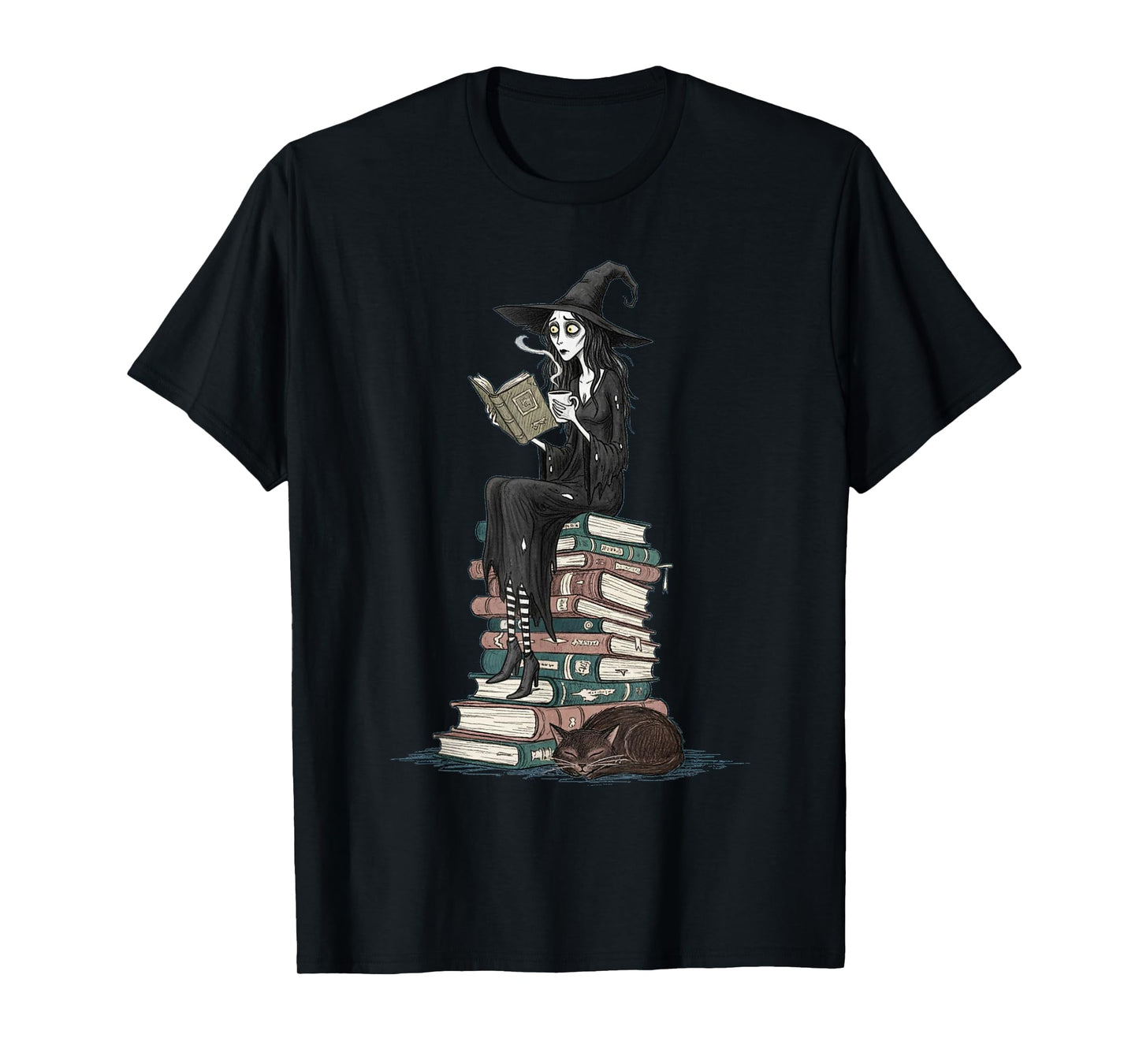 Cute Witch Librarian Reading Halloween Tee for Teachers T-Shirt
