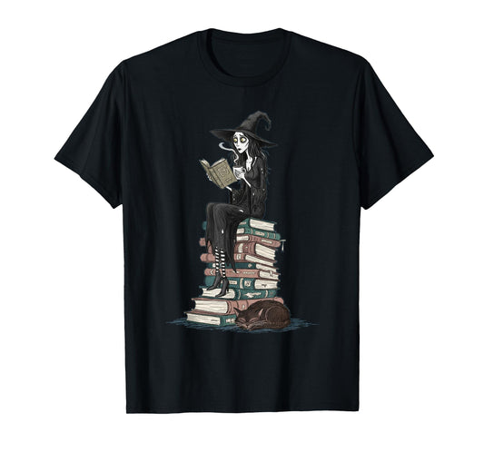 Cute Witch Librarian Reading Halloween Tee for Teachers T-Shirt