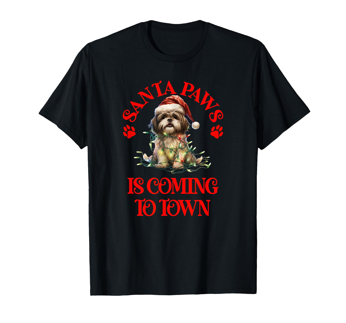 Santa Paws is Coming to Town with Christmas Lhaso Apso T-Shirt