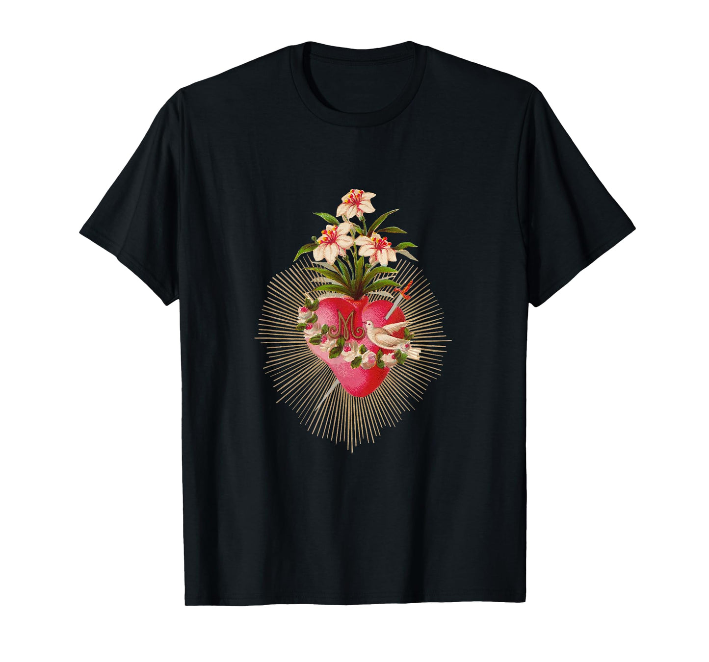 Immaculate Heart of Mary Vintage Lilies and Dove Catholic T-Shirt