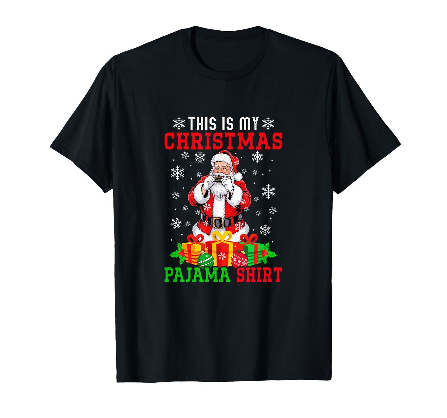My Christmas Pajama Shirt Santa Playing Harmonica Instrument T-Shirt