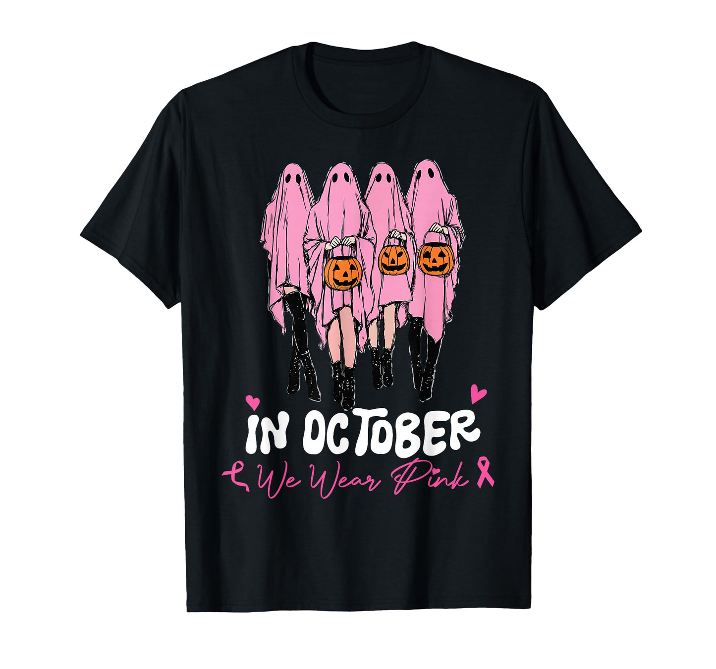 Halloween October We Wear Pink Breast Cancer Awareness Ghost T-Shirt
