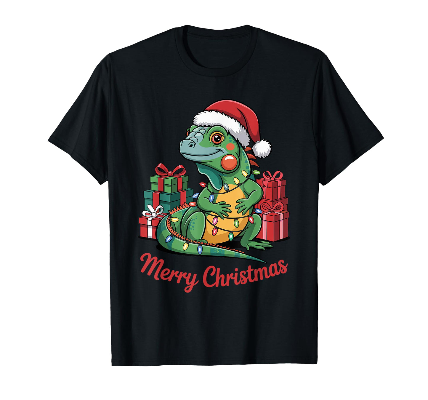 Funny Iguana Santa Hat Animals Lovers Ugly Christmas Pajamas T-Shirt