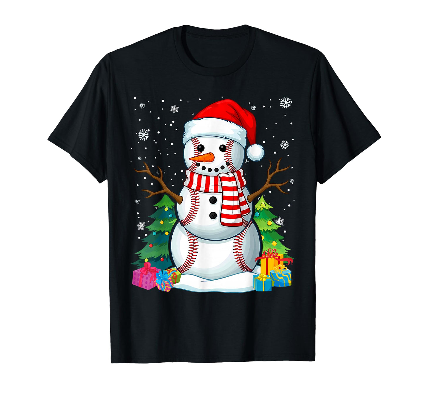 Ball Xmas Santa Snowman Baseball Christmas T-Shirt