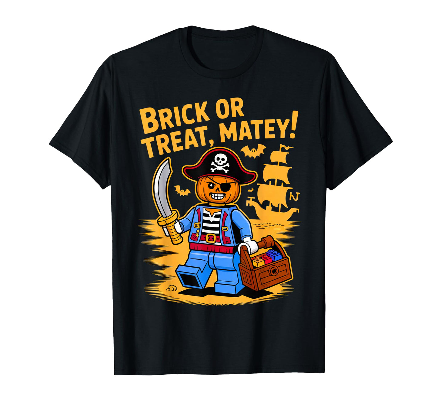 Halloween Bricks Pirate Skeleton Builder Blocks Building Toy T-Shirt