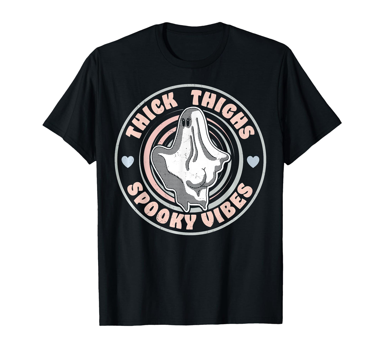 Thick Thighs Spooky Vibes Funny Halloween Ghost Pastel Goth T-Shirt