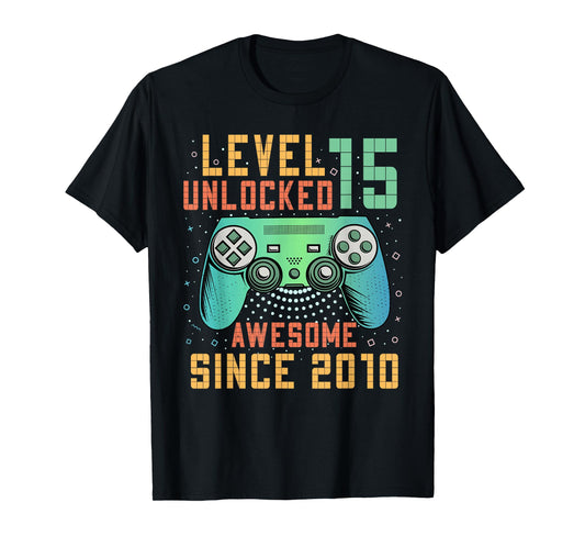 Level 15 Unlocked 15th Birthday 15 Year Old Boy Gifts Gaming T-Shirt