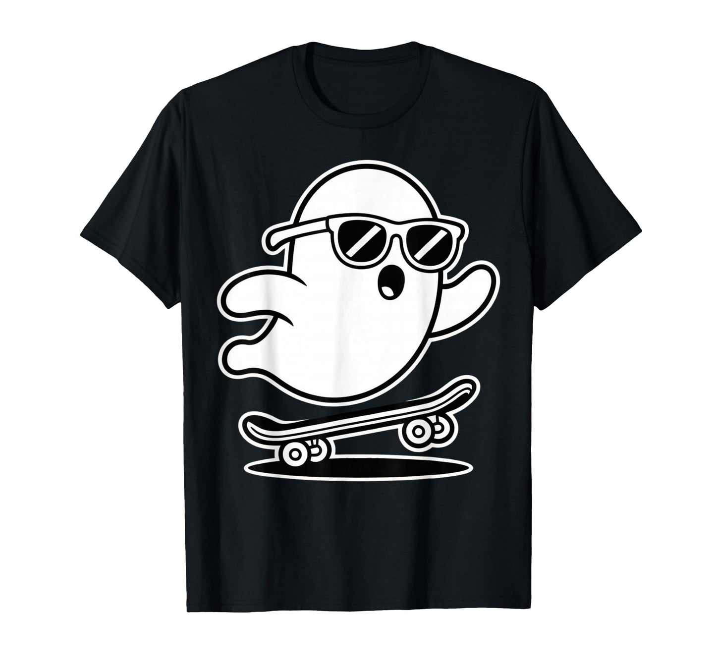 Funny Ghost On Skateboard Retro Halloween Costume Kids Boys T-Shirt