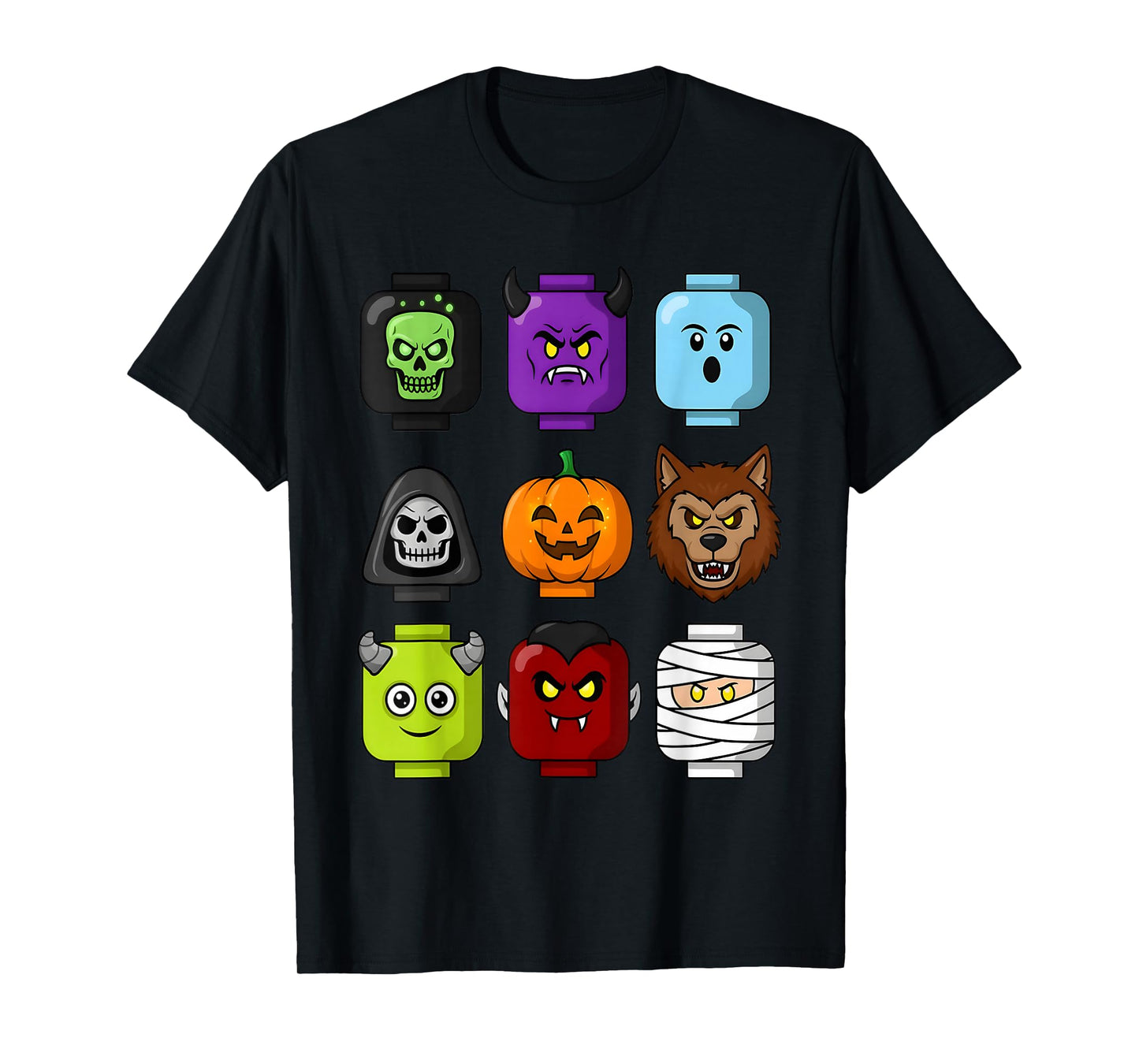 Halloween Building Brick Head Pumpkin Ghost Zombie Boys T-Shirt