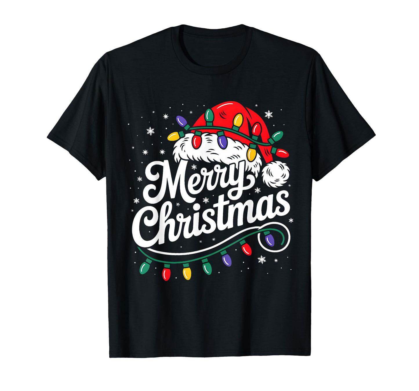 Merry Christmas Lights Red Santa Hat Xmas Family Men Women T-Shirt