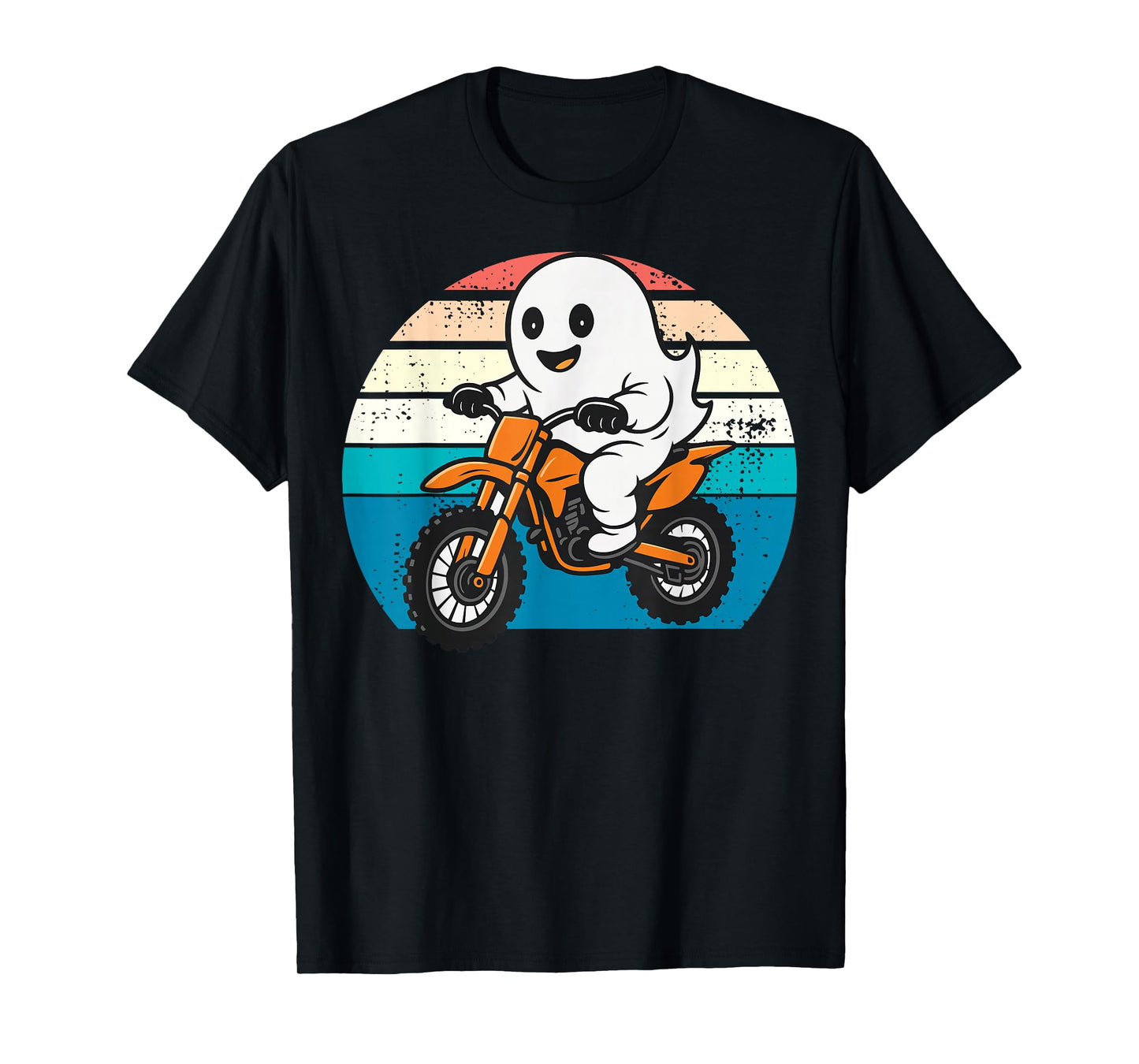 Cute Ghost Riding Motorcycle Funny Vintage Halloween Costume T-Shirt