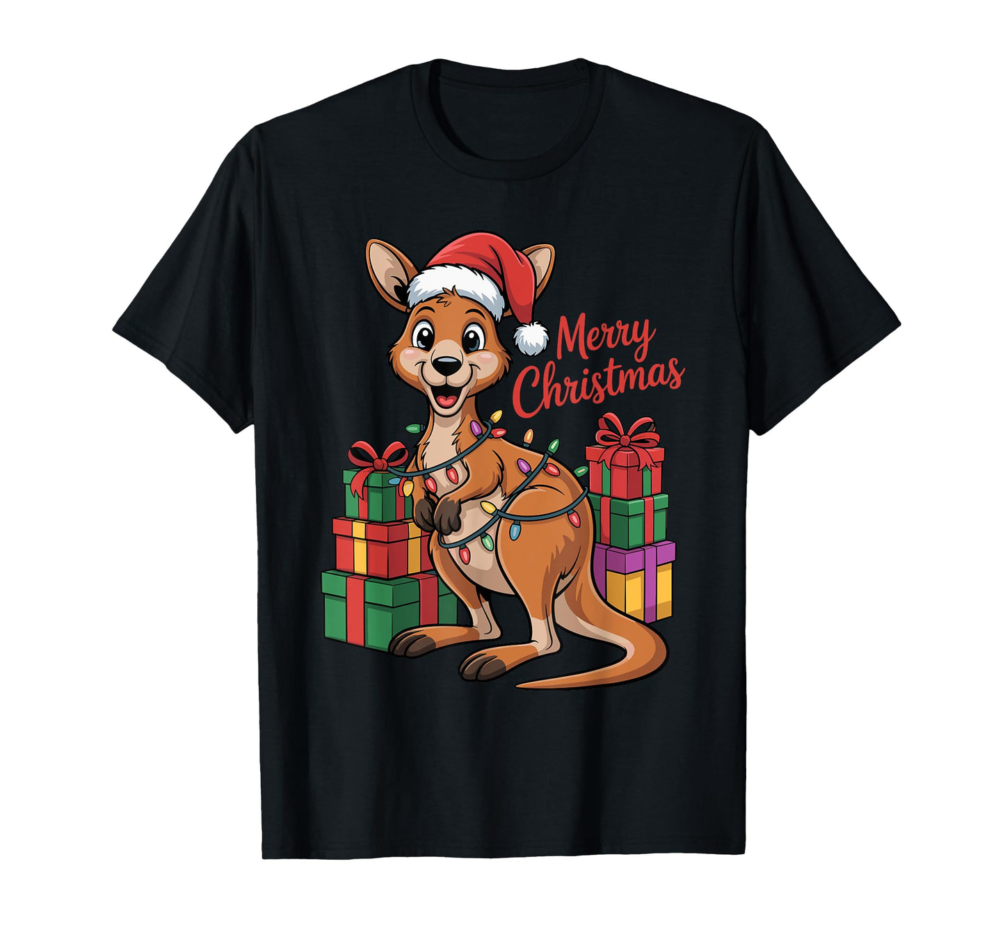 Kangaroo Santa Hat Animals Lovers Ugly Christmas Pajamas T-Shirt