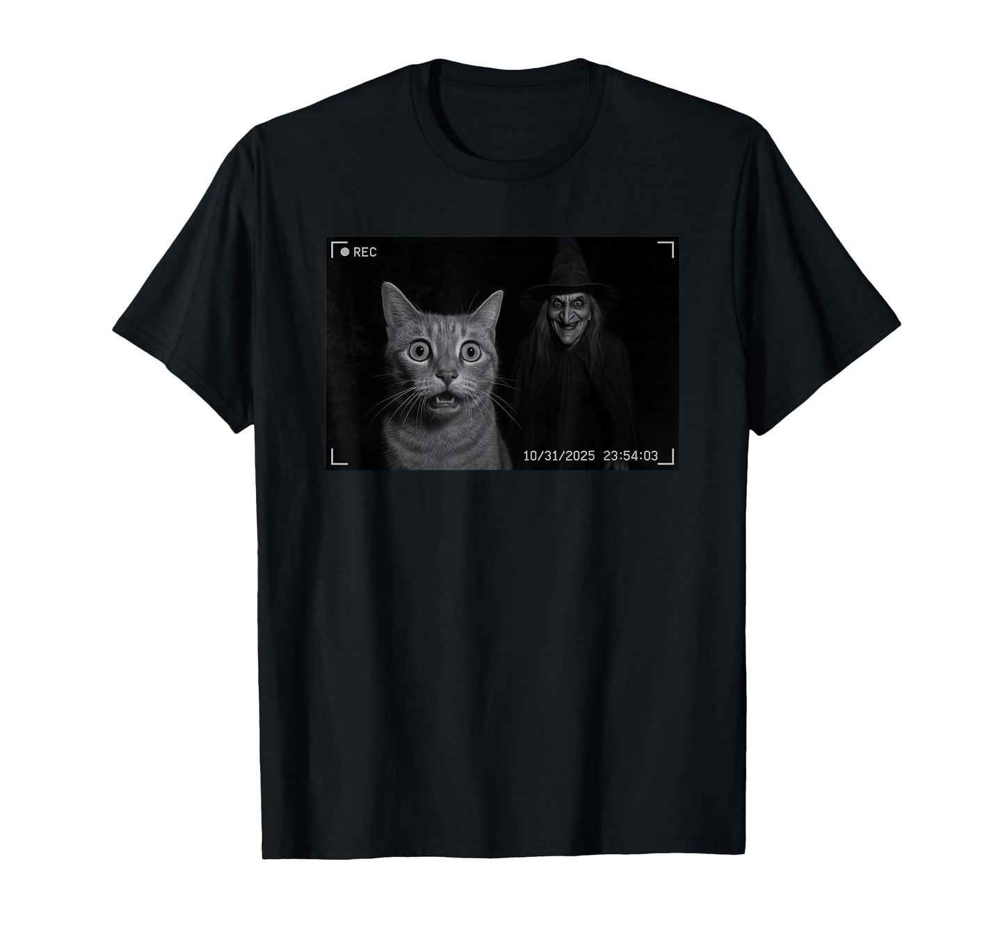 Funny Cat On Security Camera with Witch Halloween T-Shirt