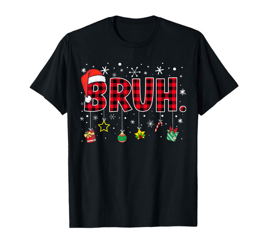 Bruh Funny Christmas Red Plaid Teens Boys Kids Xmas Pajamas T-Shirt