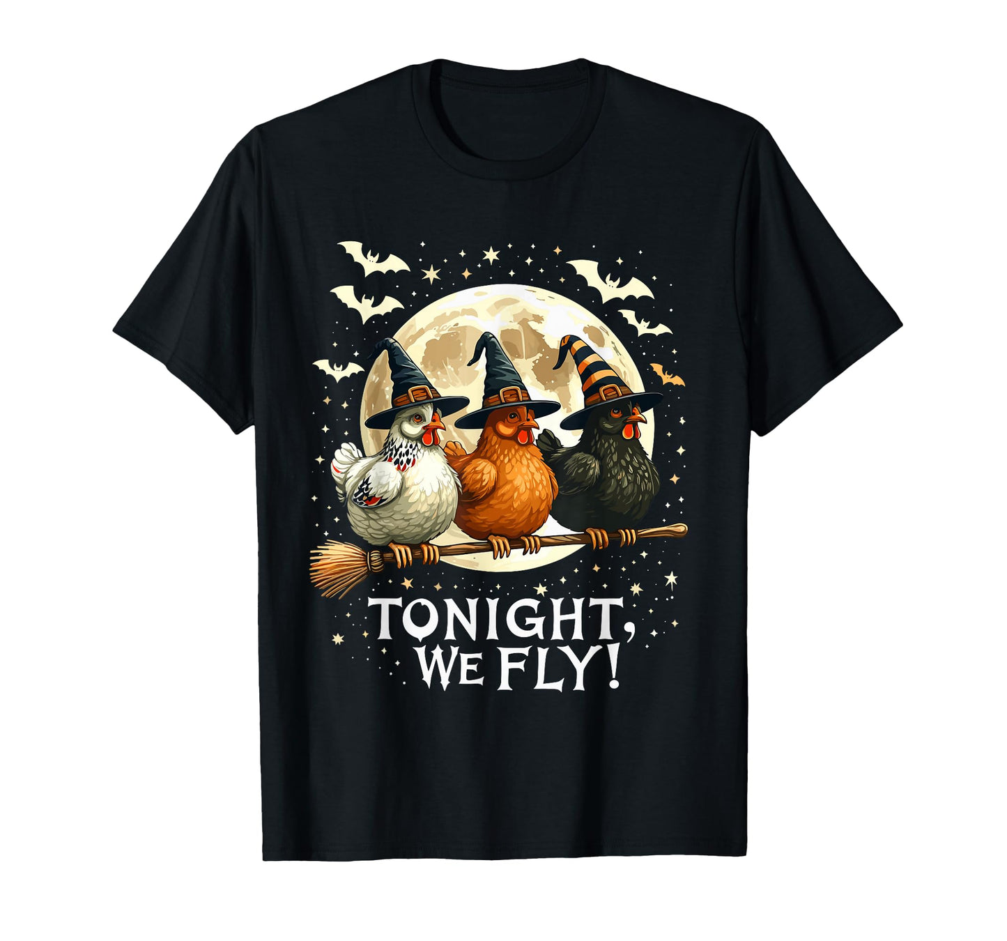 Tonight We Fly Funny Witchy Chickens Spooky Farm Halloween T-Shirt