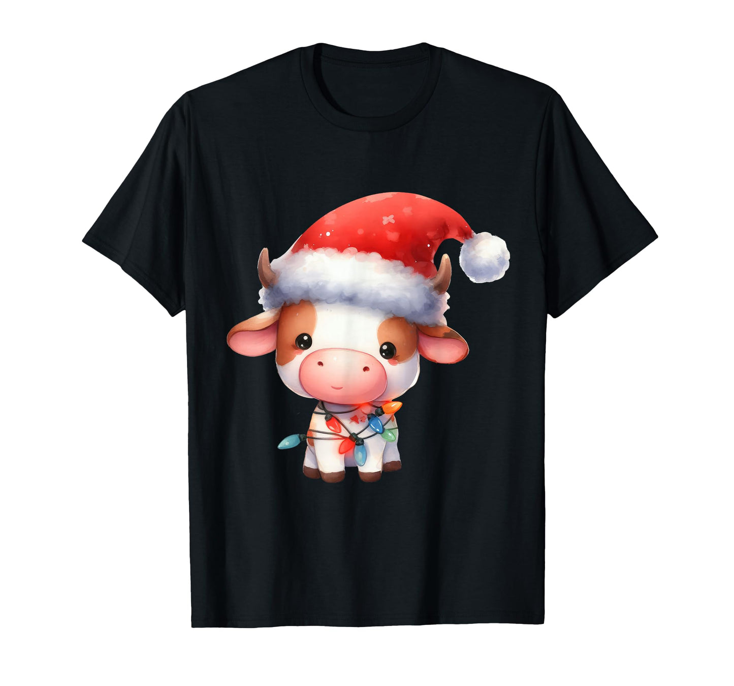 Cow Christmas Lights Funny Santa Hat Merry Xmas T-Shirt