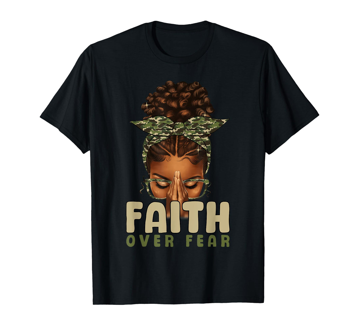 Faith Over Fear Christian Camo African American Afro Women T-Shirt