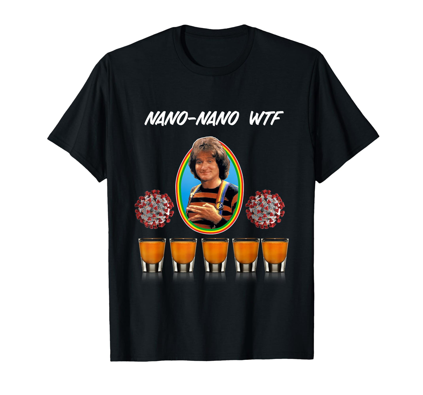 Funny Mork Drinking Shots 80s Mindy Sarcasm Novelty T-Shirt