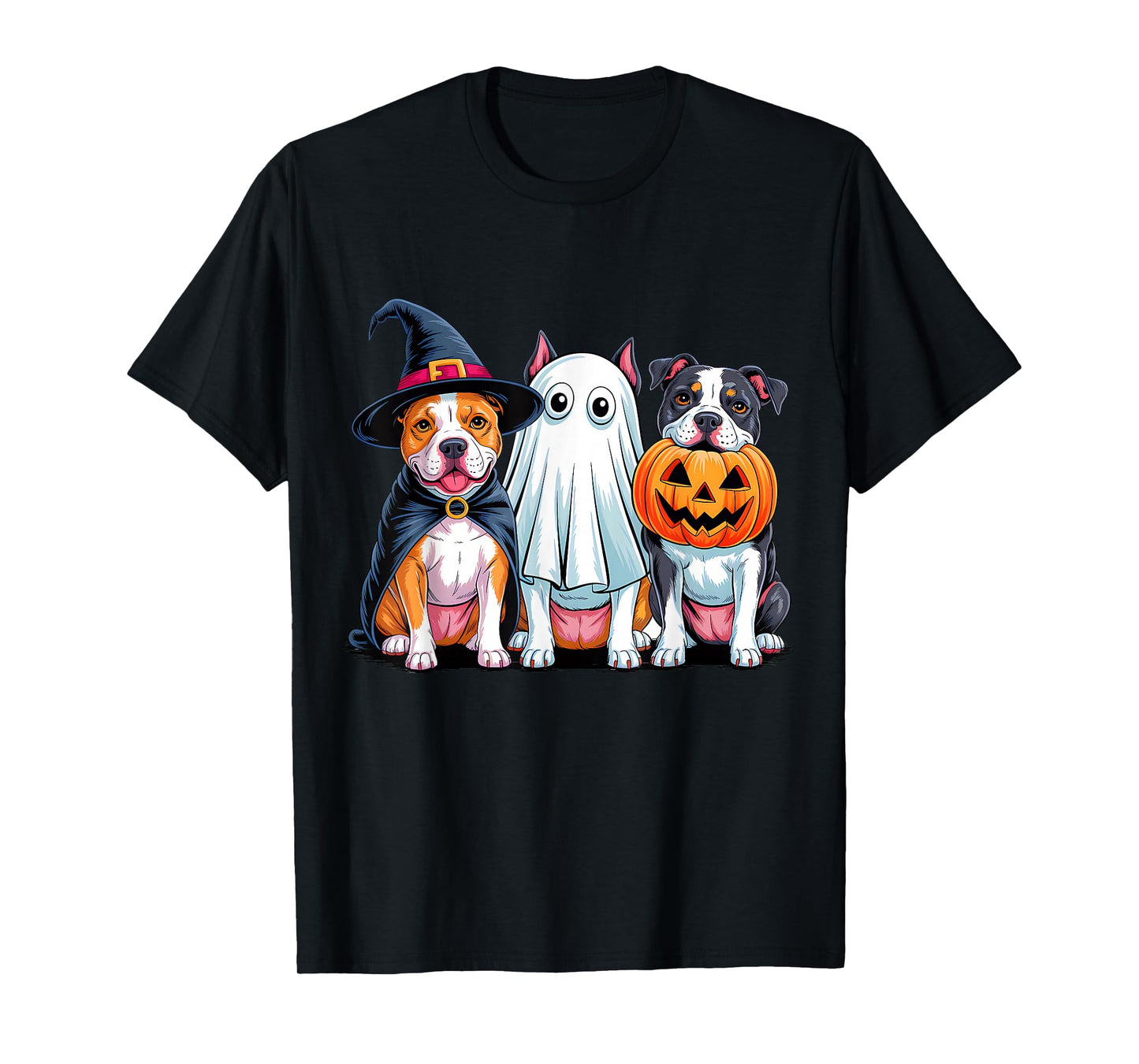Pittbull Halloween Funny Dog Lover Pumpkin Witch Ghost Boo T-Shirt