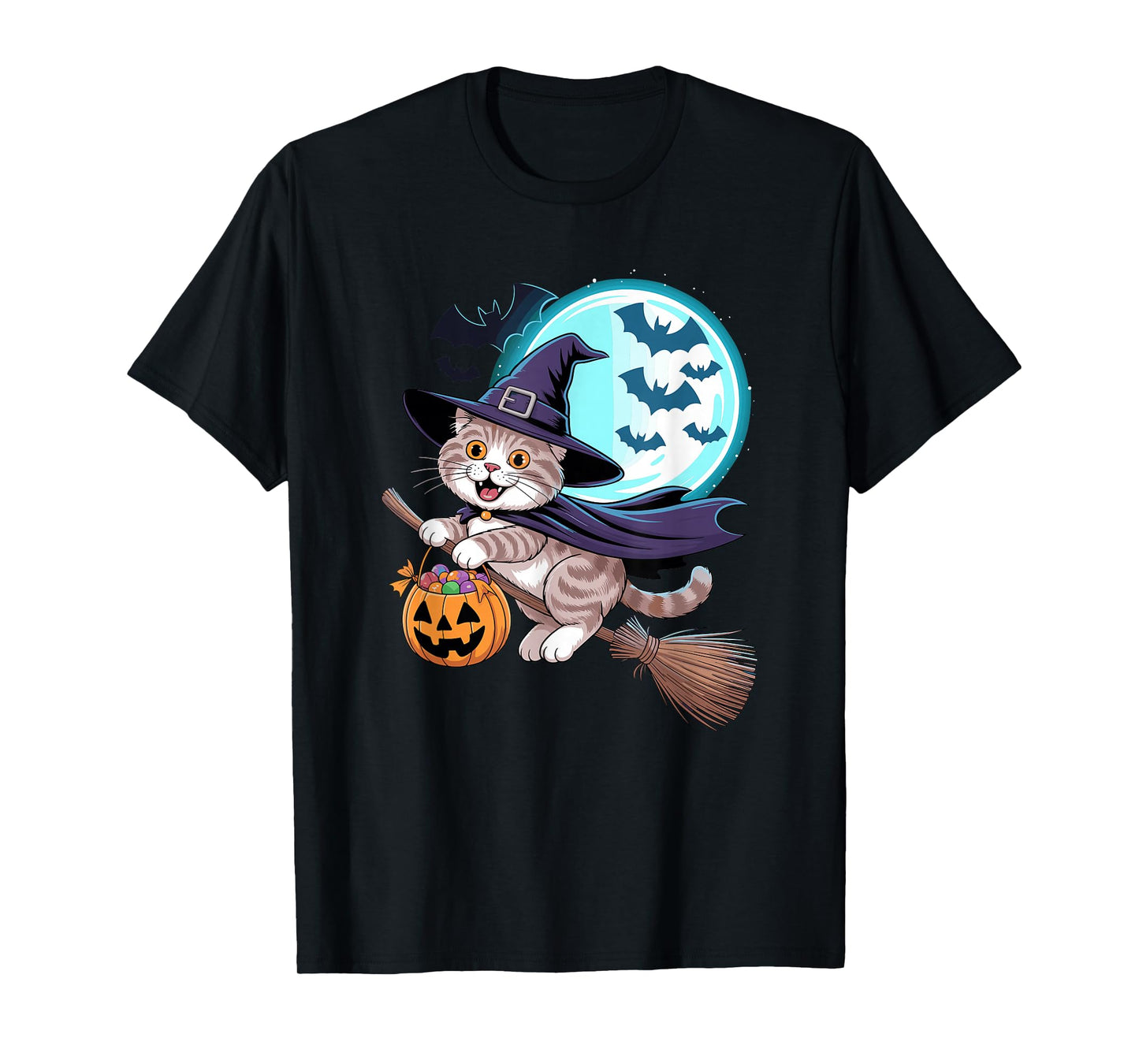 Halloween Witch Scottish Fold Moon Coupari T-Shirt