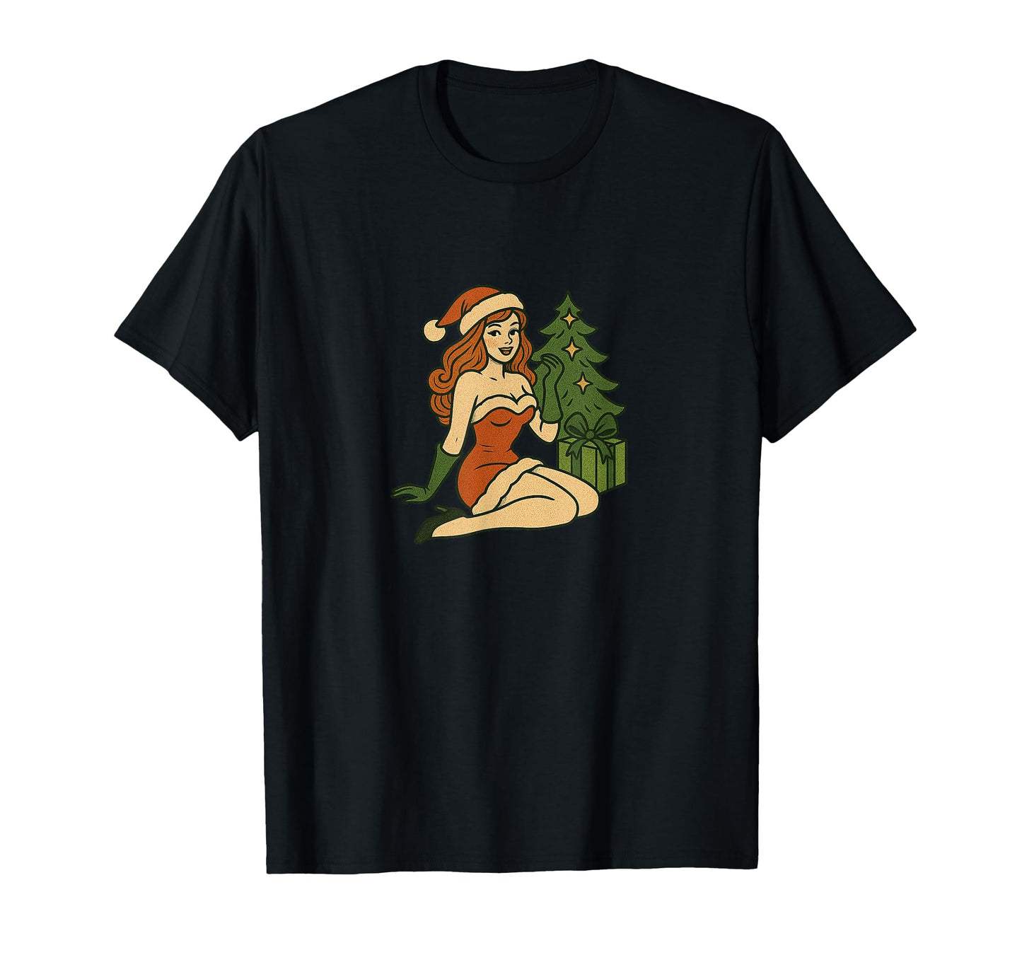 Vintage Merry Christmas Pinup Girl Holiday Retro Art T-Shirt