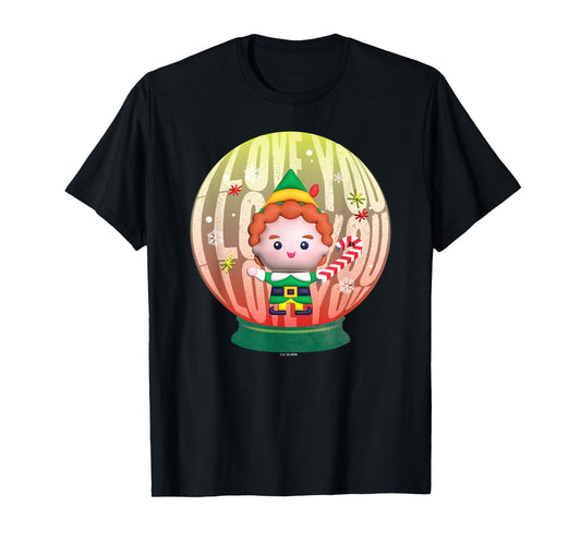 Elf Christmas Cute Little Buddy in A Snow Globe Portrait T-Shirt