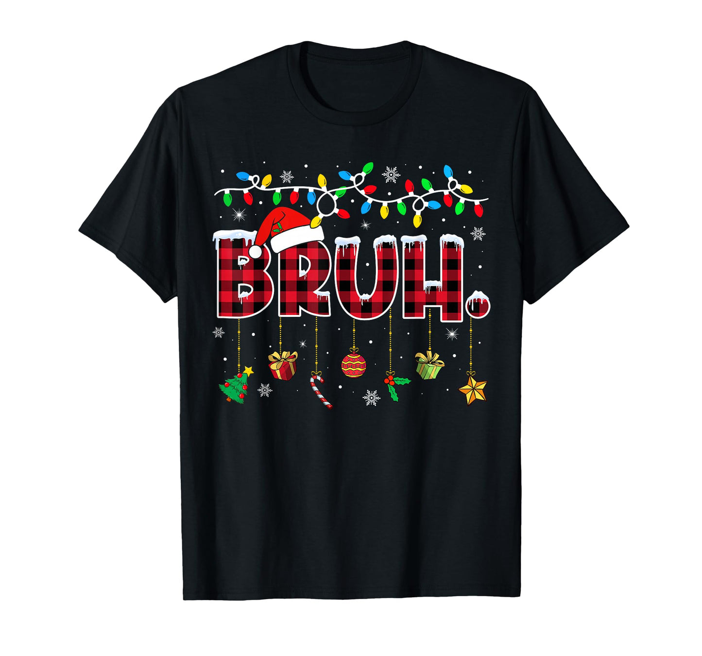 Bruh Funny Christmas Red Plaid Teens Boys Kids Xmas Pajamas T-Shirt